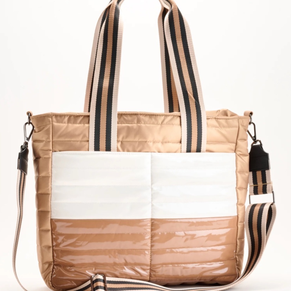 THINK ROYLN Tan and White Quilted Tote